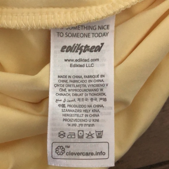 Edikted butter yellow pointelle mini dress stretch M dainty rosette - Picture 12 of 12